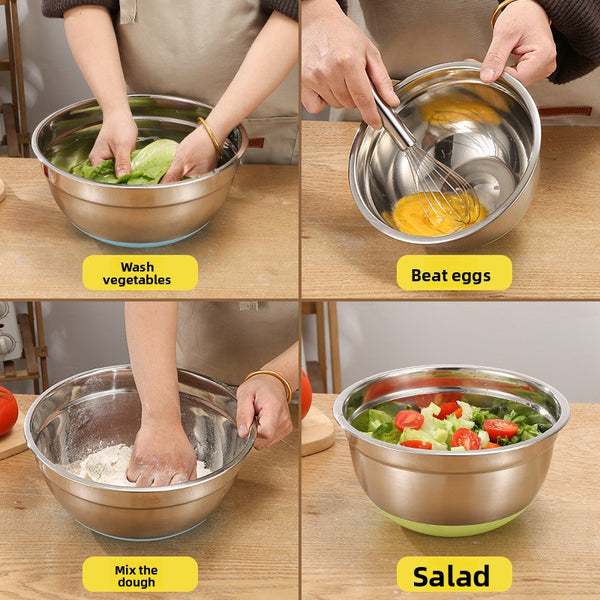 Stainless Steel Mixing Bowl with Silicone Base and Measurement Marks