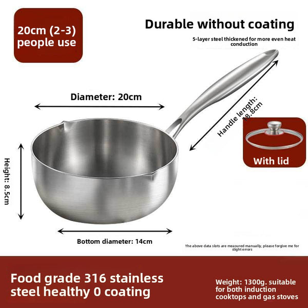 Thickened 316 Stainless Steel Milk Pot with Lid and Steamer