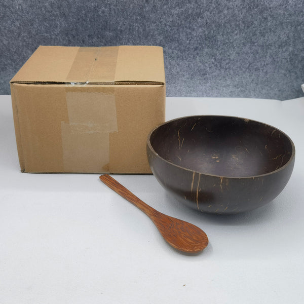 Natural Coconut Shell Bowl Set with Wooden Spoon