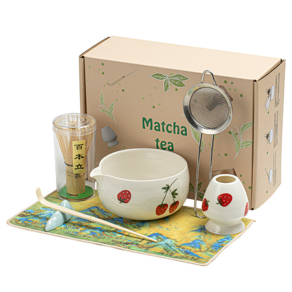 Hand-painted Matcha Tea Whisk Set with Ceramic Bowl