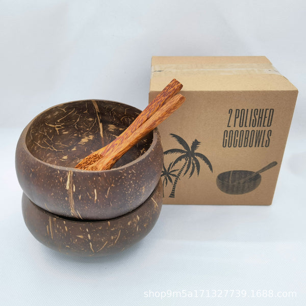 Natural Coconut Shell Bowl Set with Wooden Spoon