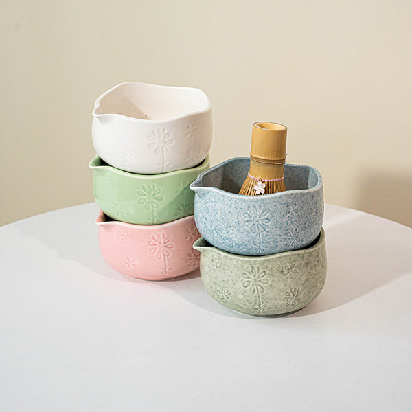Floral Spout Matcha Bowl Ceramic Tea Set