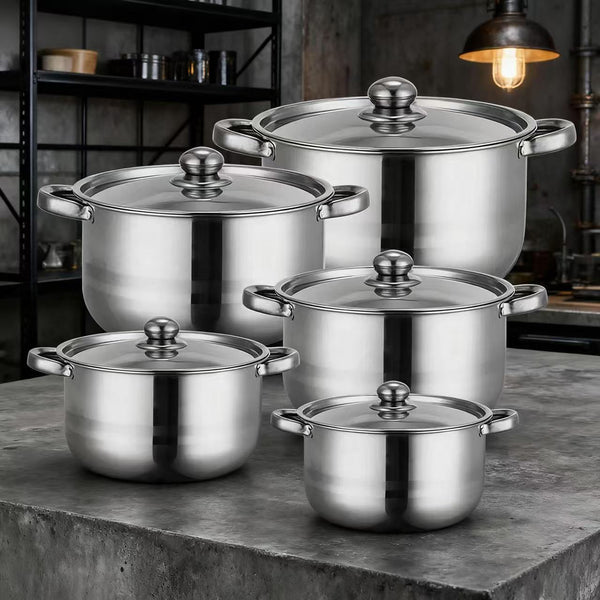Stainless Steel Cooking Pot Set with Steel Lid