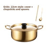Stainless steel ramen pot with lid and chopsticks and spoons
