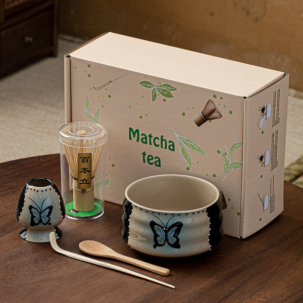 Hand-painted Matcha Tea Whisk Set with Ceramic Bowl