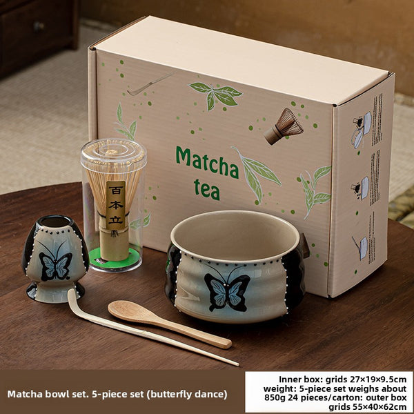 Hand-painted Matcha Tea Whisk Set with Ceramic Bowl