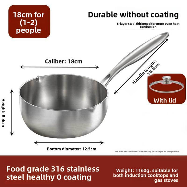 Thickened 316 Stainless Steel Milk Pot with Lid and Steamer