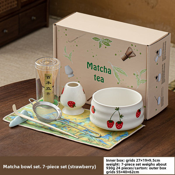 Hand-painted Matcha Tea Whisk Set with Ceramic Bowl