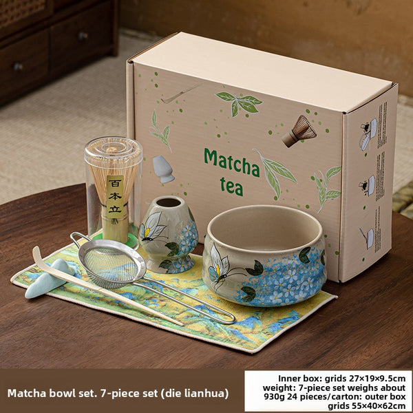 Hand-painted Matcha Tea Whisk Set with Ceramic Bowl