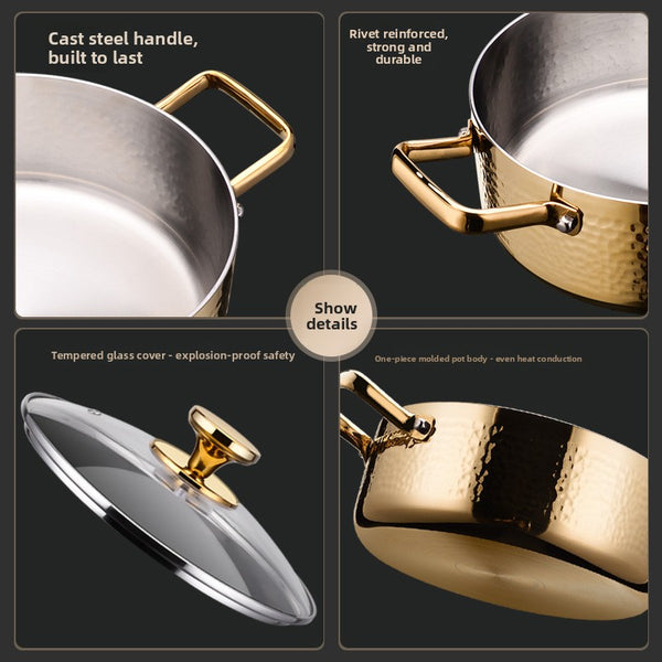 Stainless steel double-handle pot for small hot pot