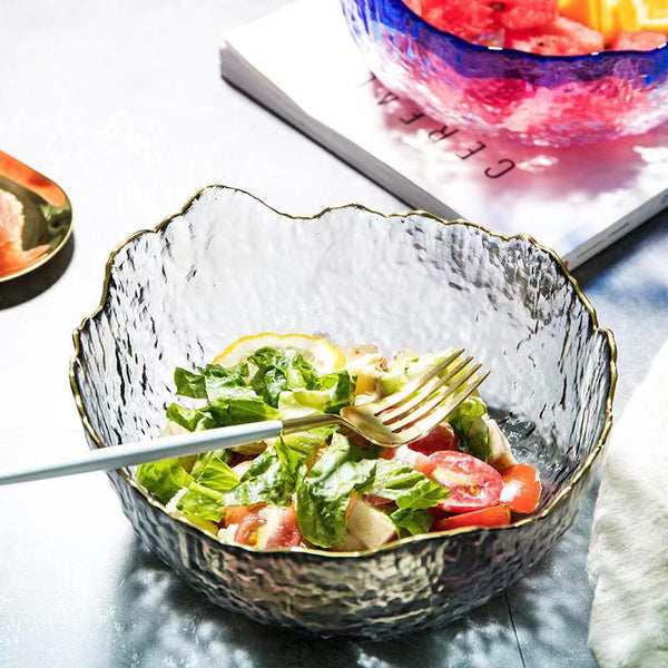 Irregular transparent colored glass bowl