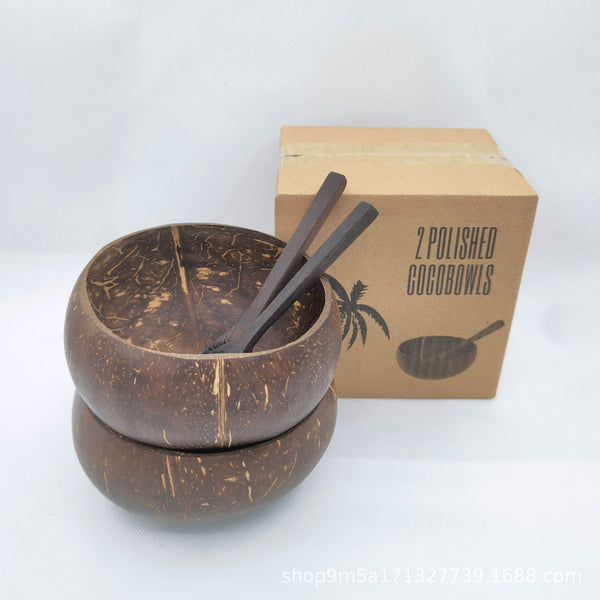 Natural Coconut Shell Bowl Set with Wooden Spoon