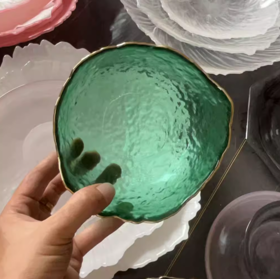 Irregular transparent colored glass bowl