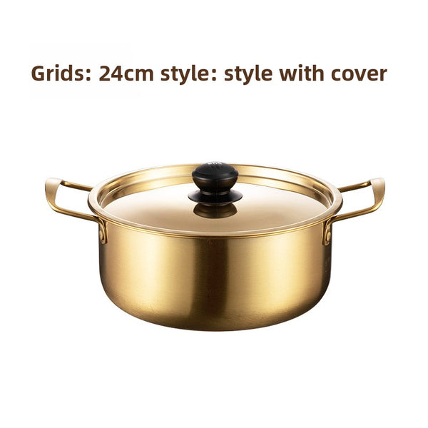 Stainless steel ramen pot with lid and chopsticks and spoons