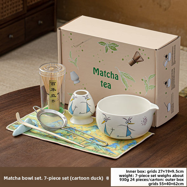 Hand-painted Matcha Tea Whisk Set with Ceramic Bowl