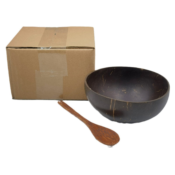 Natural Coconut Shell Bowl Set with Wooden Spoon
