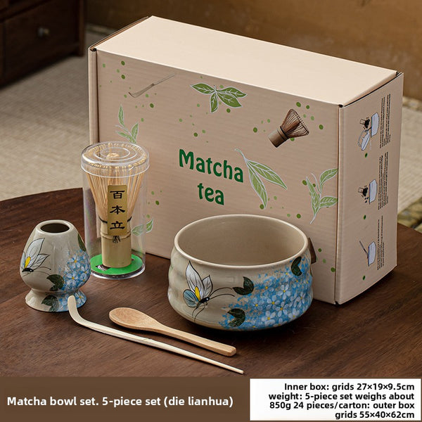Hand-painted Matcha Tea Whisk Set with Ceramic Bowl