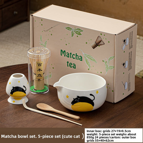 Hand-painted Matcha Tea Whisk Set with Ceramic Bowl
