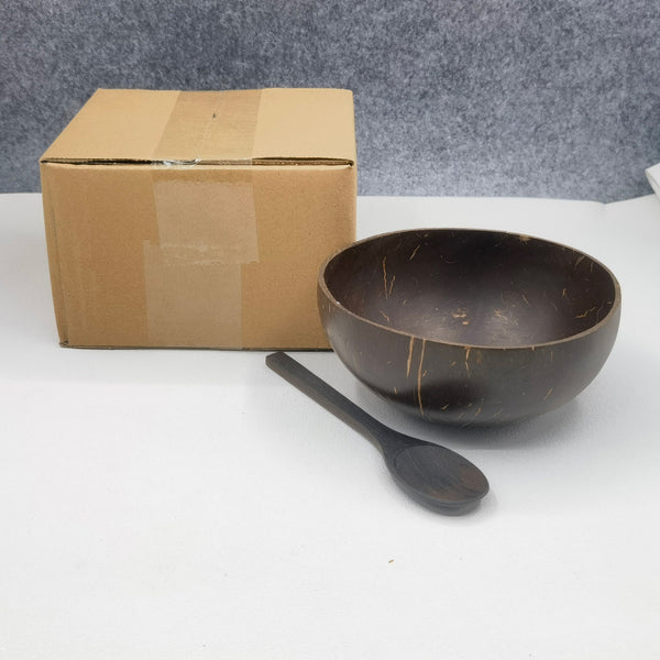 Natural Coconut Shell Bowl Set with Wooden Spoon