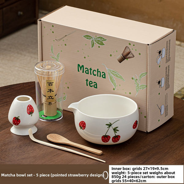 Hand-painted Matcha Tea Whisk Set with Ceramic Bowl