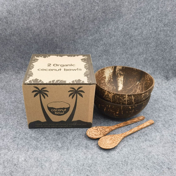 Natural Coconut Shell Bowl Set with Wooden Spoon