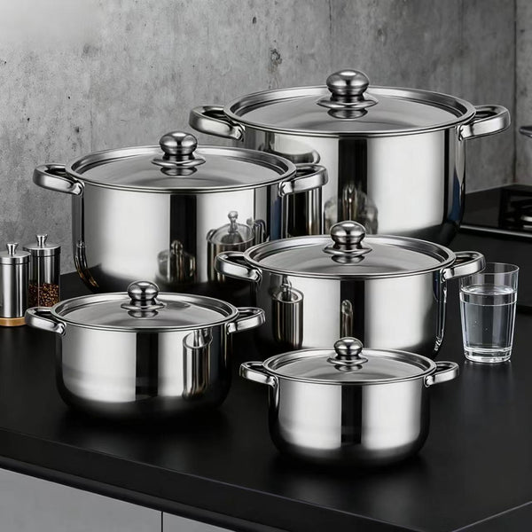 Stainless Steel Cooking Pot Set with Steel Lid