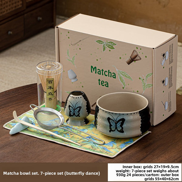 Hand-painted Matcha Tea Whisk Set with Ceramic Bowl